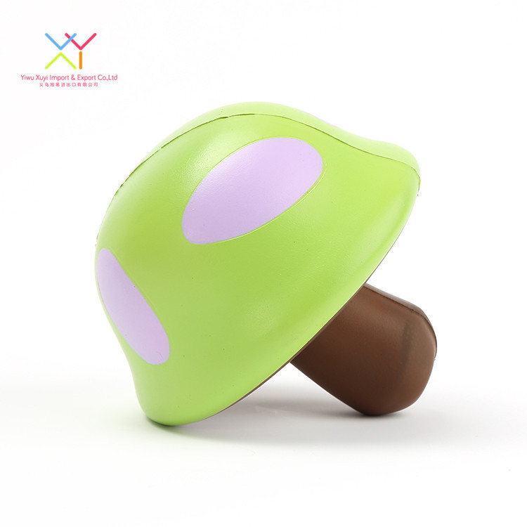 Custom pu promotional gift pu foam cute green mushroom squeeze stress ball